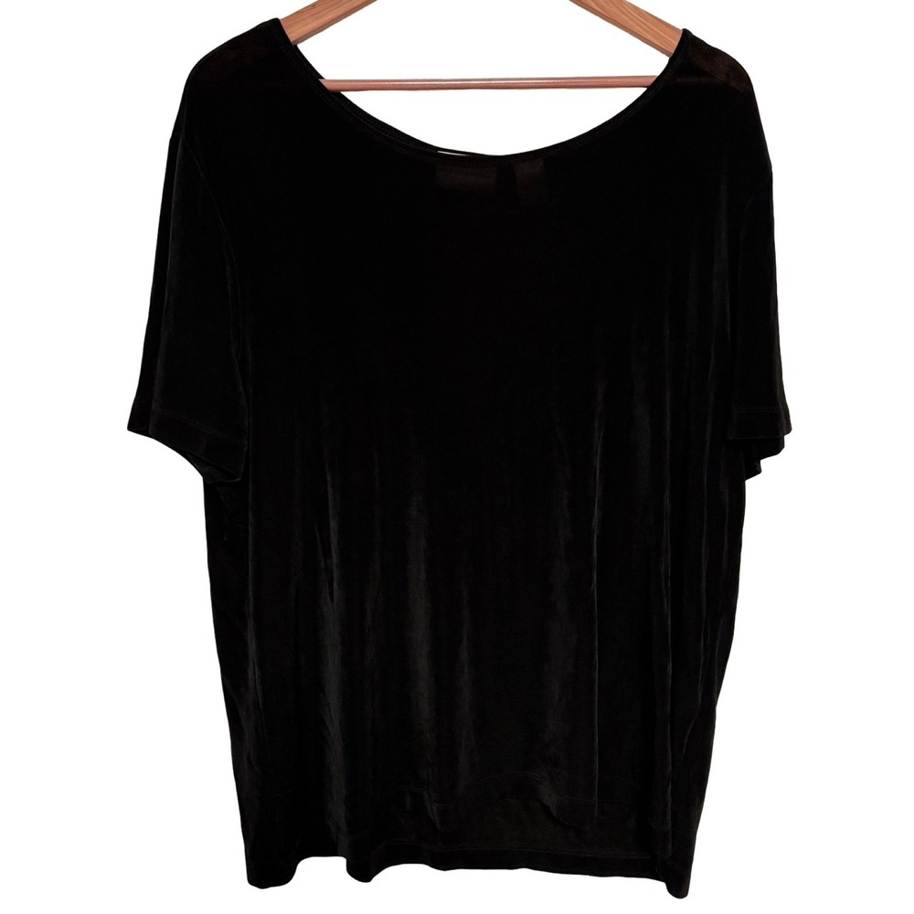 Alfred Dunner Top L Black Acetate Spandex Slinky Velvet Goth Emo Witchy Grunge